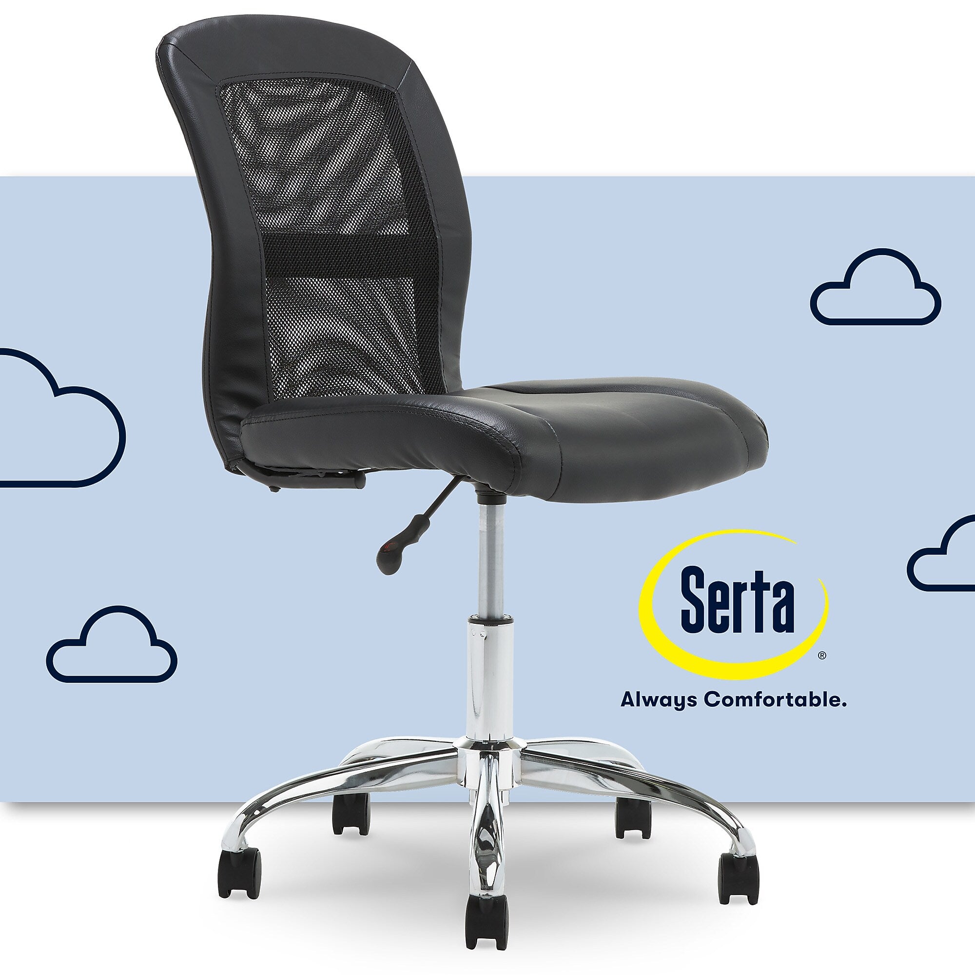 Serta Essentials Armless Ergonomic Bonded Leather/Mesh Swivel Task Chair, Black (48740)