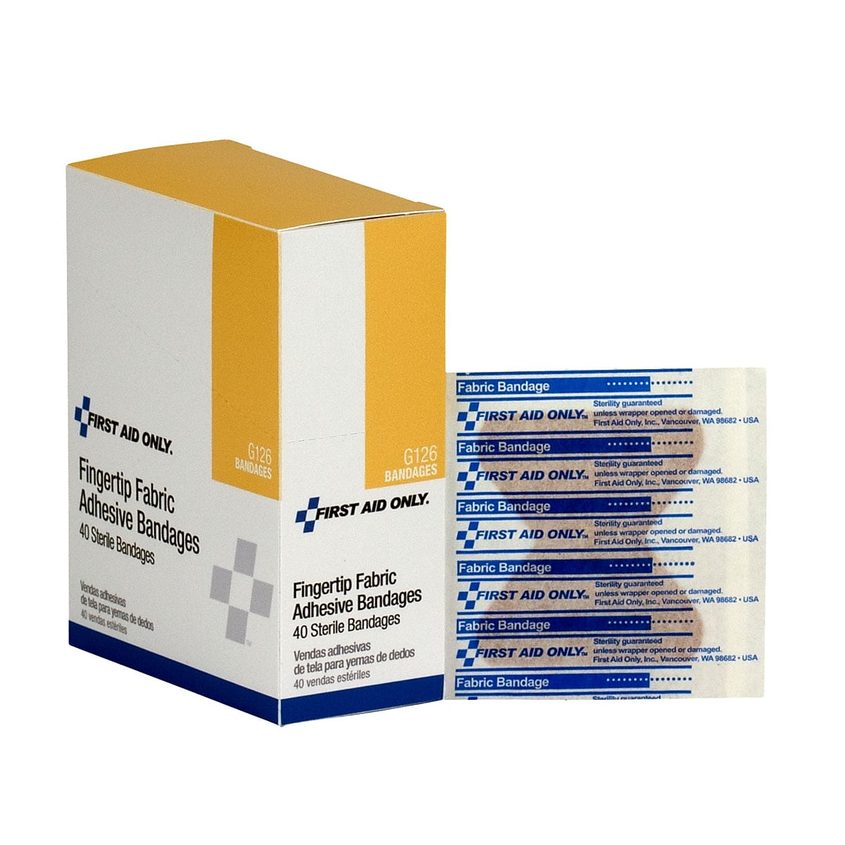 First Aid Only Bandages, Fingertip Fabric, 1/2 x 2, 40/Box (FAOG126)