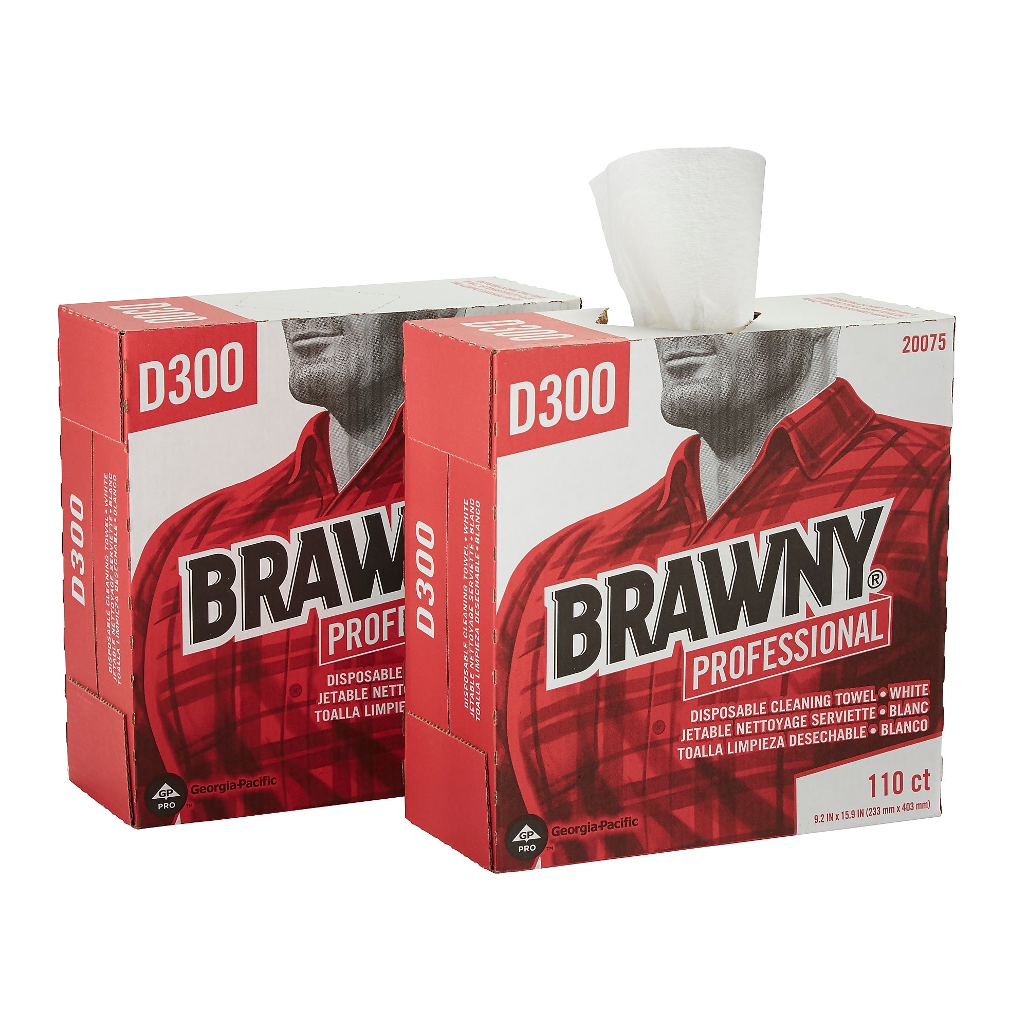 Brawny Professional D300 Cellulose Cleaning Wipers, 16" x 9.25", White, 110 Wipers/Box (20075)