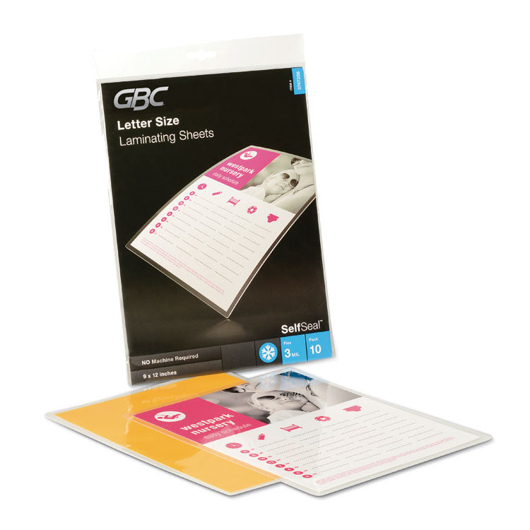 Selfseal Self-Adhesive Laminating Pouches And Single-Sided Sheets, 3 Mil, 9" X 12", Gloss Clear, 10/pack