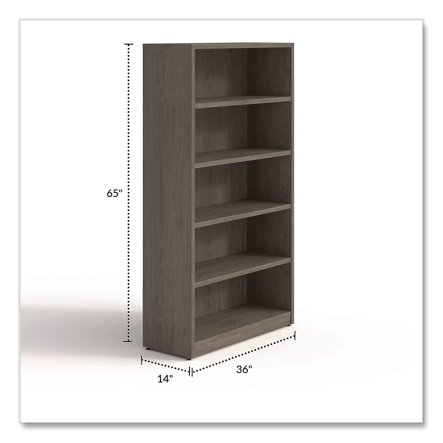 Alera Seville 65" 5-Shelf Bookcase with Adjustable Shelves, Walnut Melamine (AE1NNN-B36651 TOM)