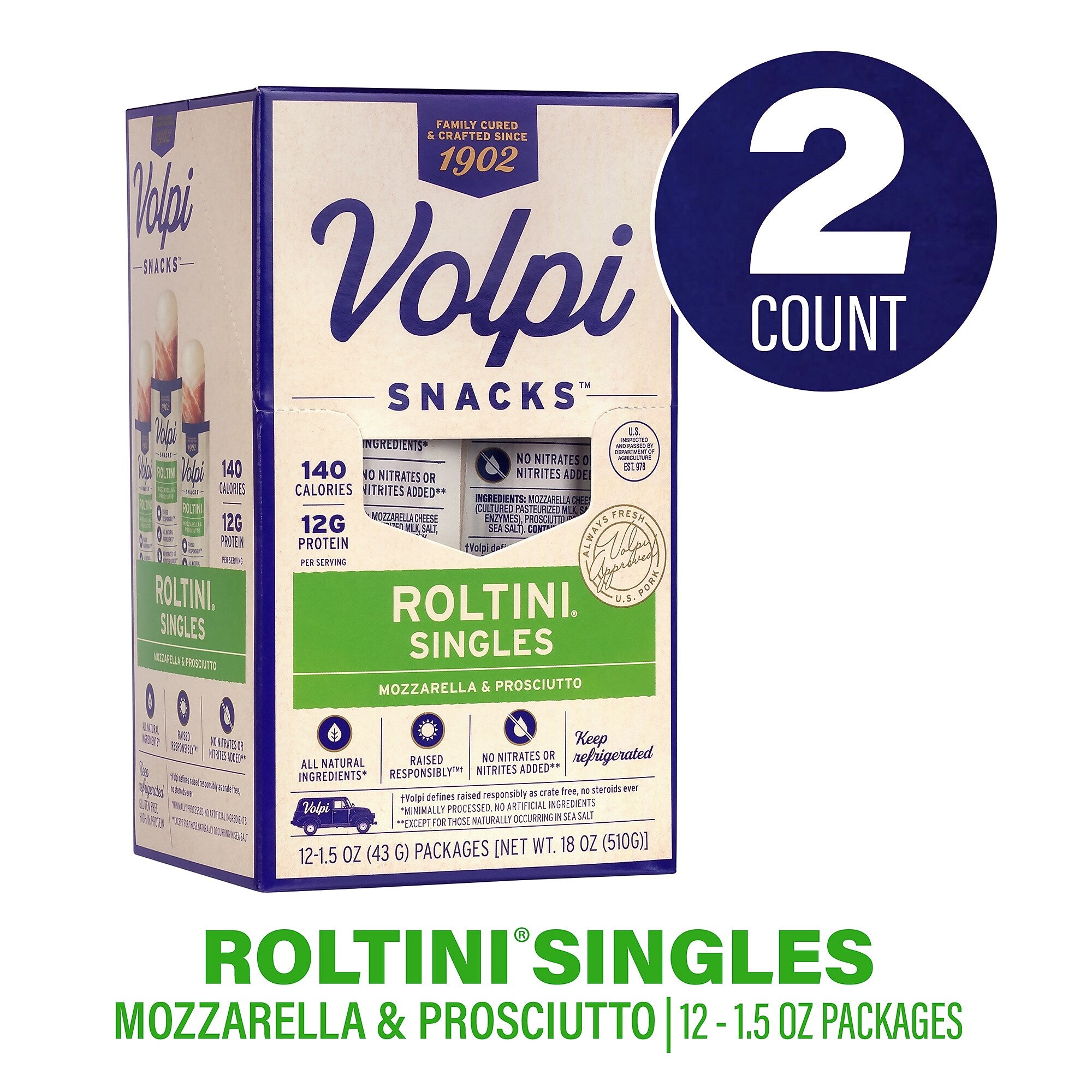 Volpi Roltini Singles, Prosciutto & Mozzarella, 1.5 oz, 24/Pack (220-02484)