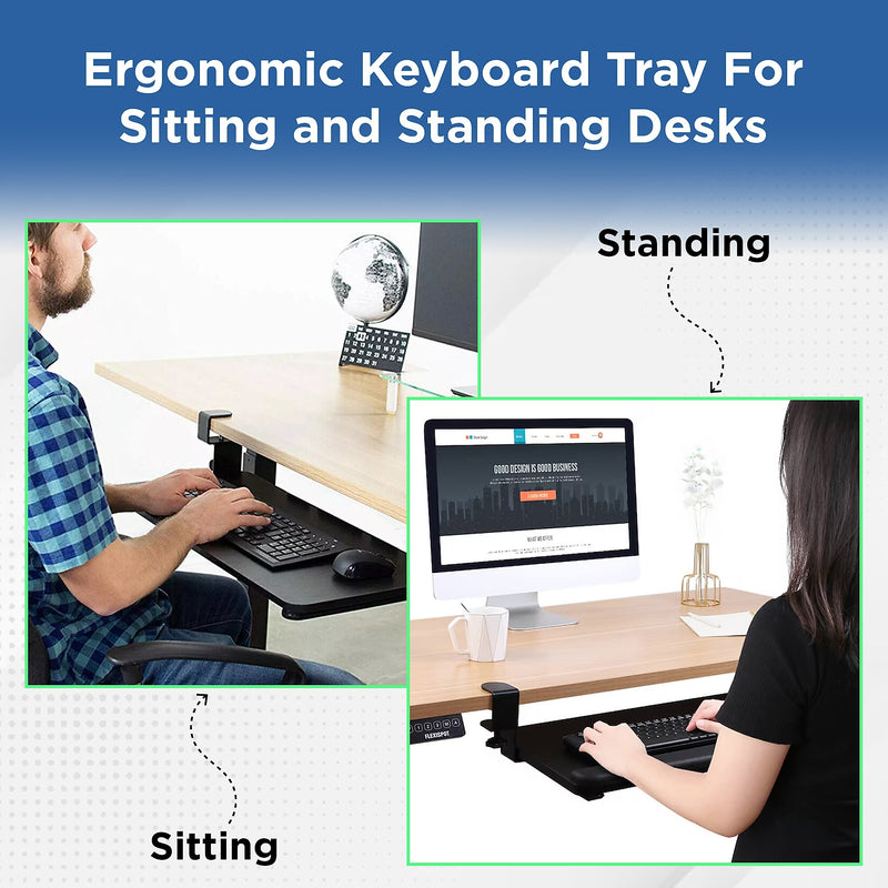 Uncaged Ergonomics KT4 Adjustable Clamp On Keyboard Tray, Black (KT4-B)