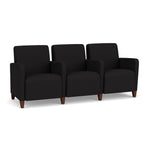 Lesro Ravenna Fabric 3-Seat Lounge Reception Tandem Seating, Open House Black/Walnut Wood (RV3103.FWL-01OHBK)