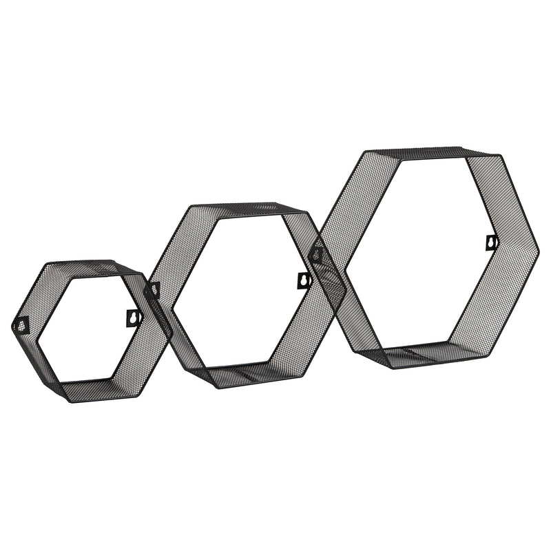 Mind Reader 3-Shelf Metal Honeycomb Hexagon Floating Shelves, Black, 3/Set (WALL3PC-BLK)