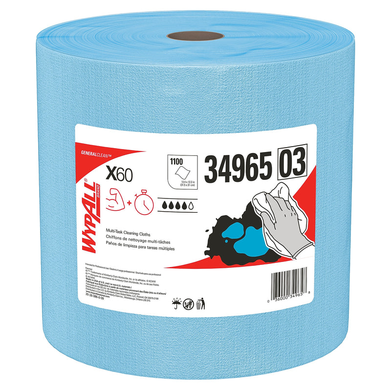 WypAll GeneralClean X60 Jumbo Fabric Cleaning Wipers, 13.4" x 12.5", Blue, 1100 Sheets/Roll, 1100 Wipers/Box (34965)