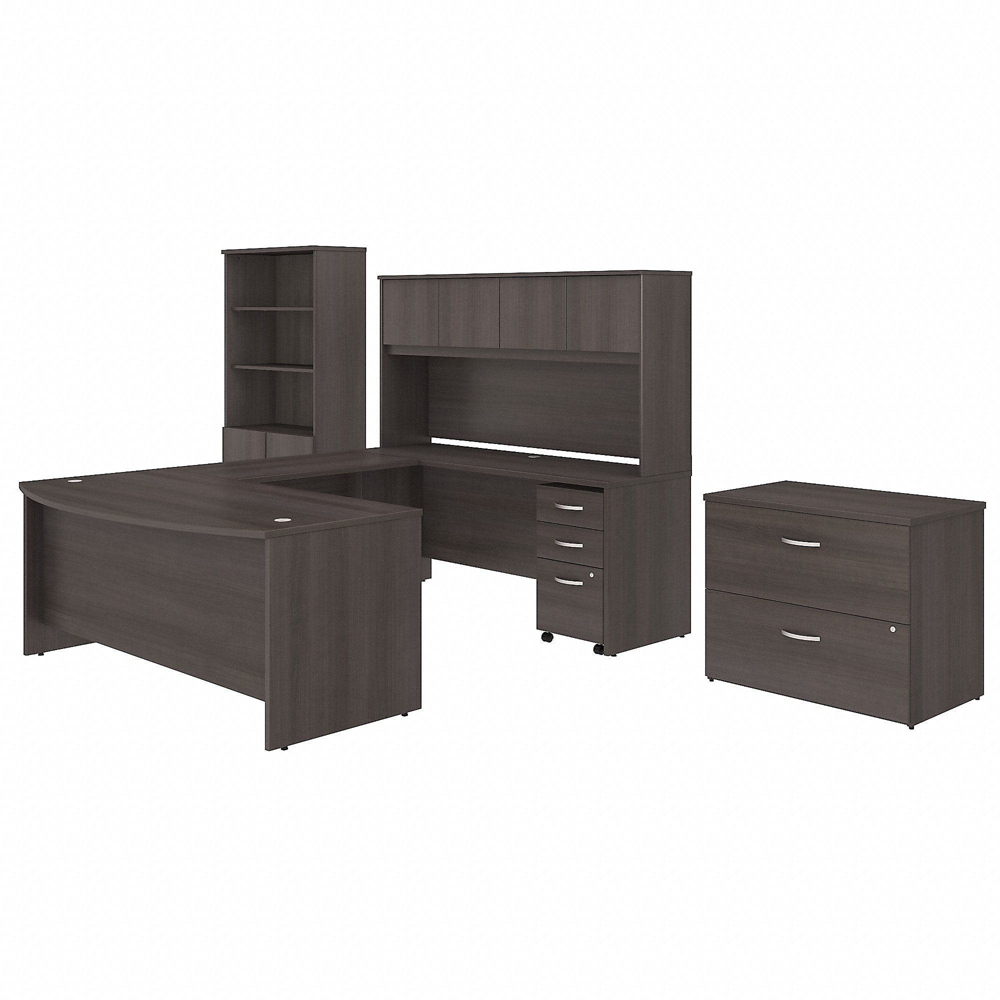 Bush Business Furniture Studio C 72"W U Shaped Desk with Hutch, Bookcase and File Cabinets, Storm Gray (STC001SG)