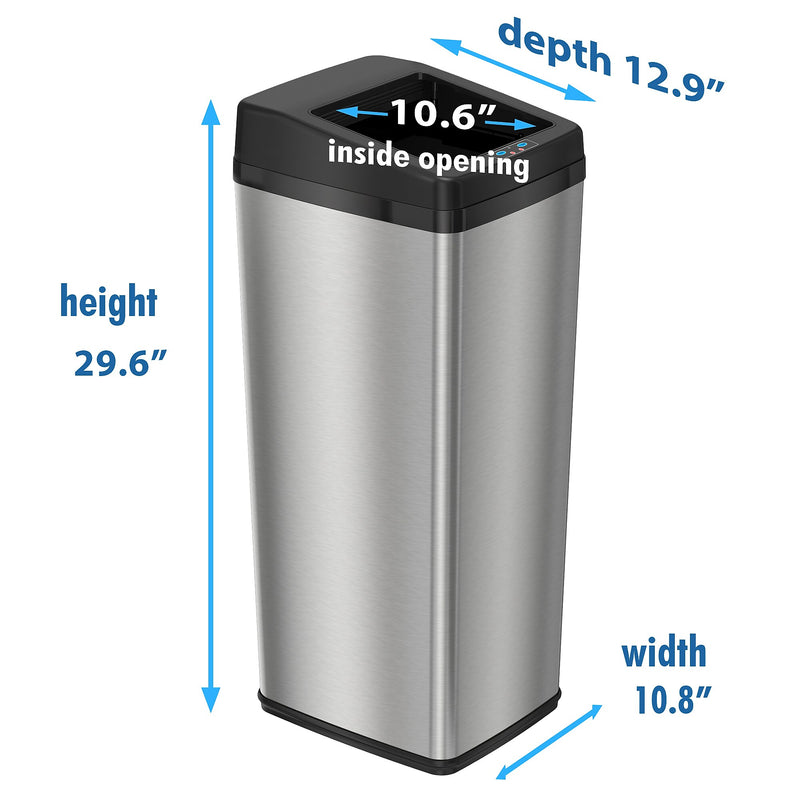 iTouchless Stainless Steel Sliding Lid Sensor Trash Can with AbsorbX Odor Control System, 14 Gal., Silver(IT14SC)