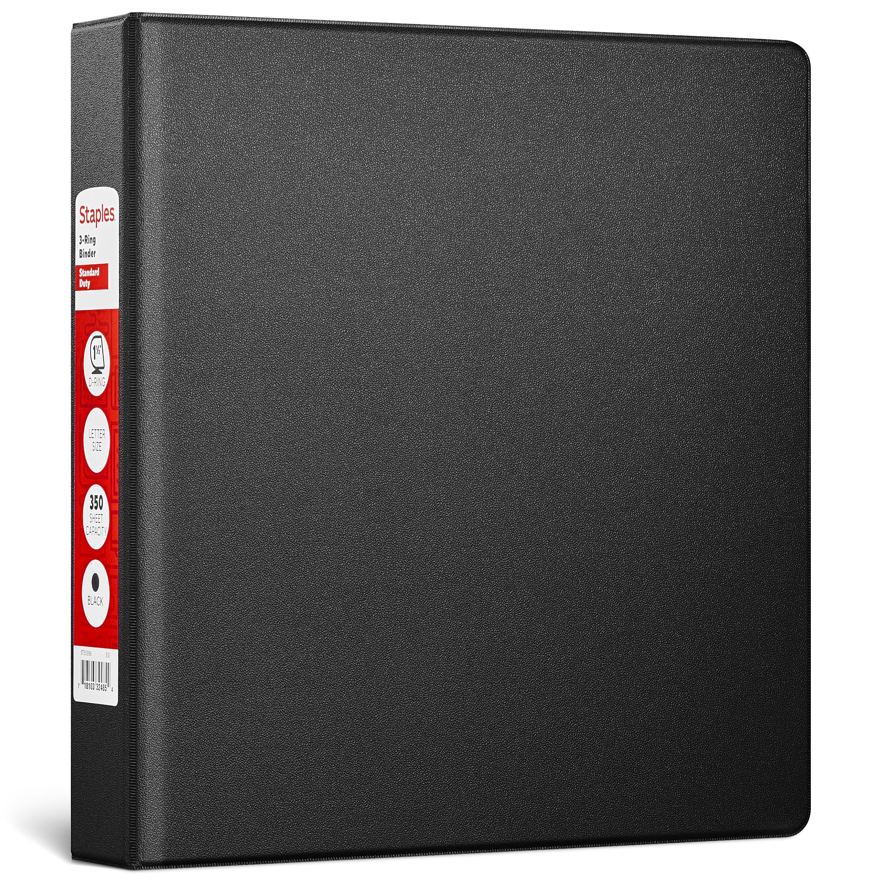 Staples 1 1/2" 3-Ring Non-View Binder, D-Ring, Black (26412-CC)