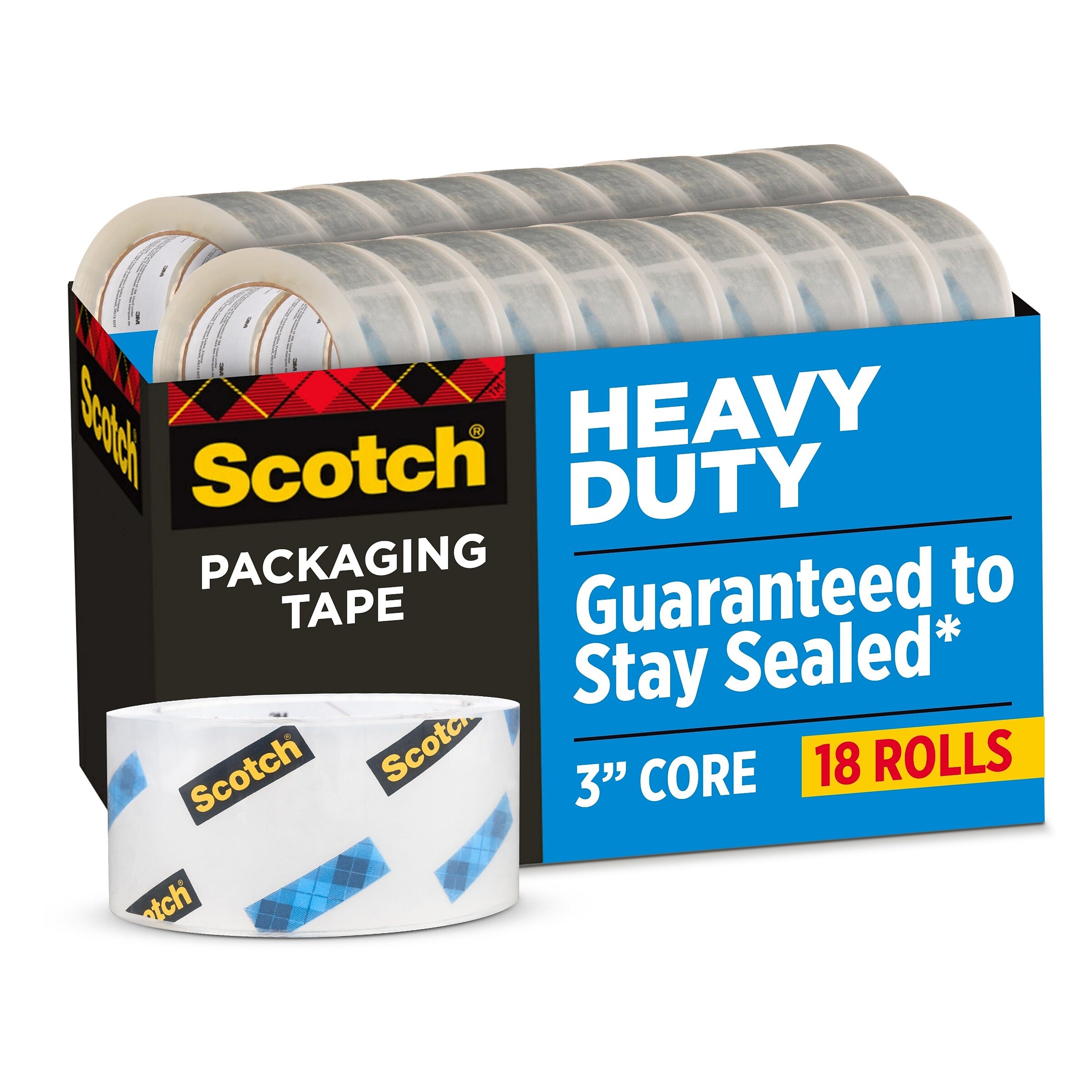 Scotch Heavy Duty Packing Tape, 1.88" x 54.6 yds., Clear, 18/Pack (385018CP)