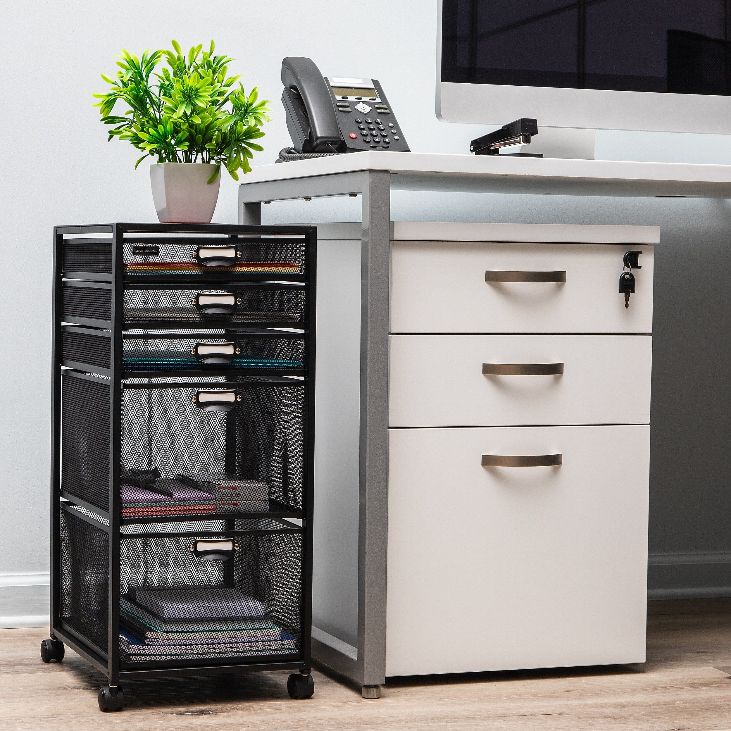 Mind Reader 5-Drawer Multipurpose Rolling Storage Utility Cart with Wheels, Metal, Black (5TWHEEL-BLK)