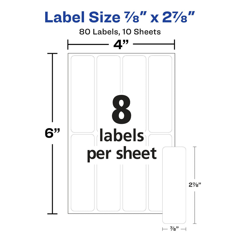 Avery Erasable Multipurpose Labels, 7/8" x 2-7/8", White, Non-Printable, 80 Labels/Pack (5429)