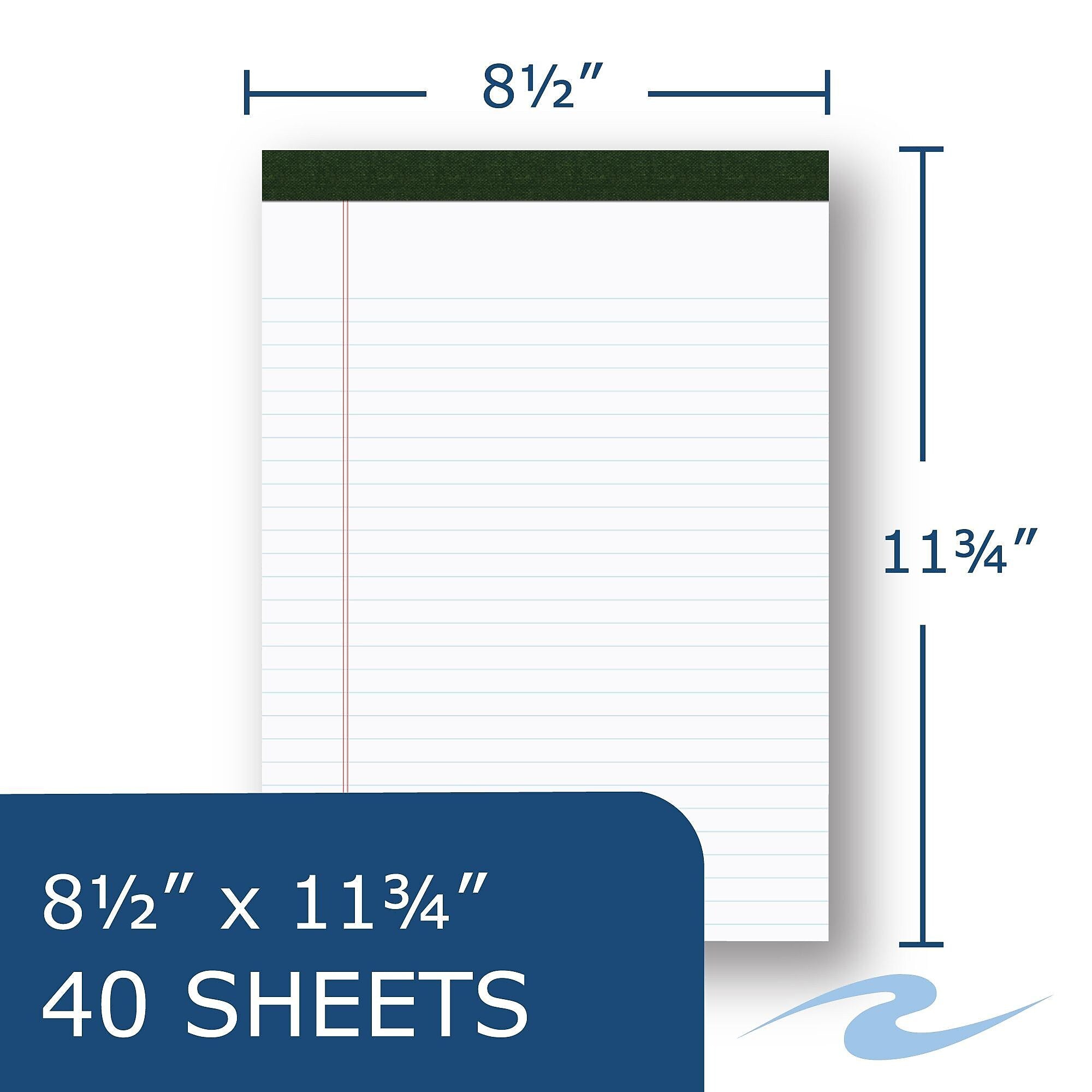 Roaring Spring Legal Pads, 8.5" x 11.75", 20 lb. Heavyweight Biobased Paper, White, 40 Sheets/Pad, 12 Pads/Pack (24326)