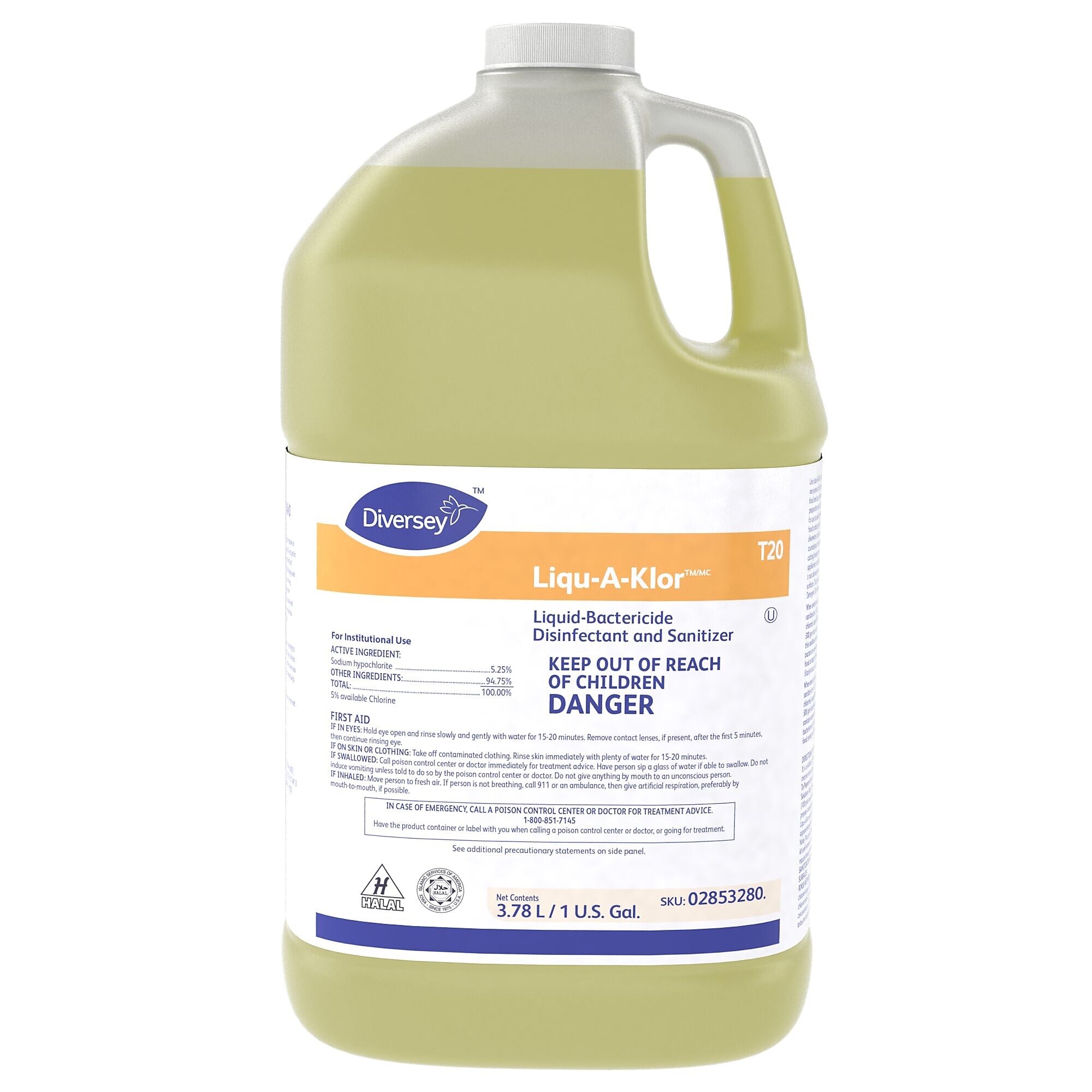 Liqu-A-Klor Liquid-Bactericide Disinfectant and Sanitizer, 1 Gallon, 4/Carton (02853280)