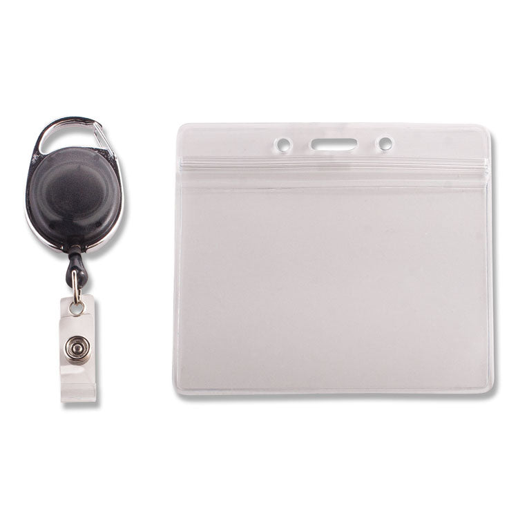 Resealable Badge Holder Combo with Badge Reel, 30" Cord, Horizontal, Frost 4.13" x 3.75" Holder, 3.75" x 2.63" Insert, 10/PK