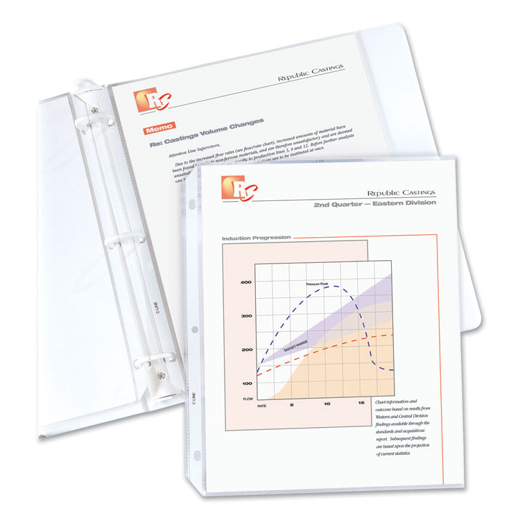 Polypropylene Sheet Protectors, Medium-Duty, Side: 3-Hole Punched, Top Load 8.5 x 11 Insert, Nonglare Clear Front, 50/Box