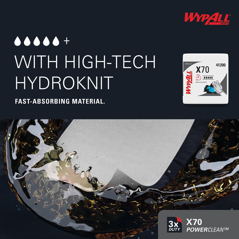 WypAll X70 Fabric Cleaning Towels, 12, White, 12/Carton (KCC41200)