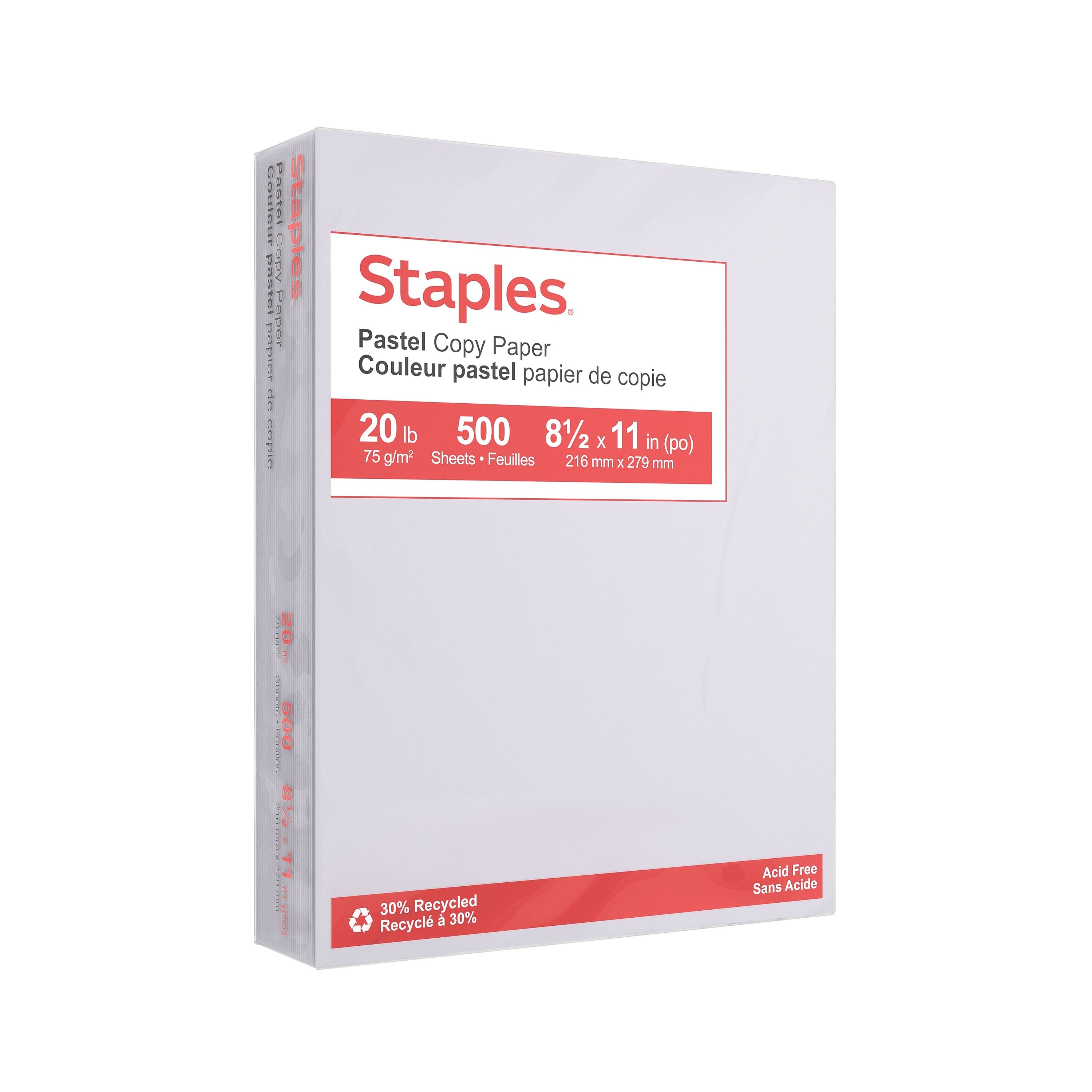 Staples Pastel 30% Recycled Color Copy Paper, 20 lbs., 8.5" x 11", Gray, 500/Ream (14785)