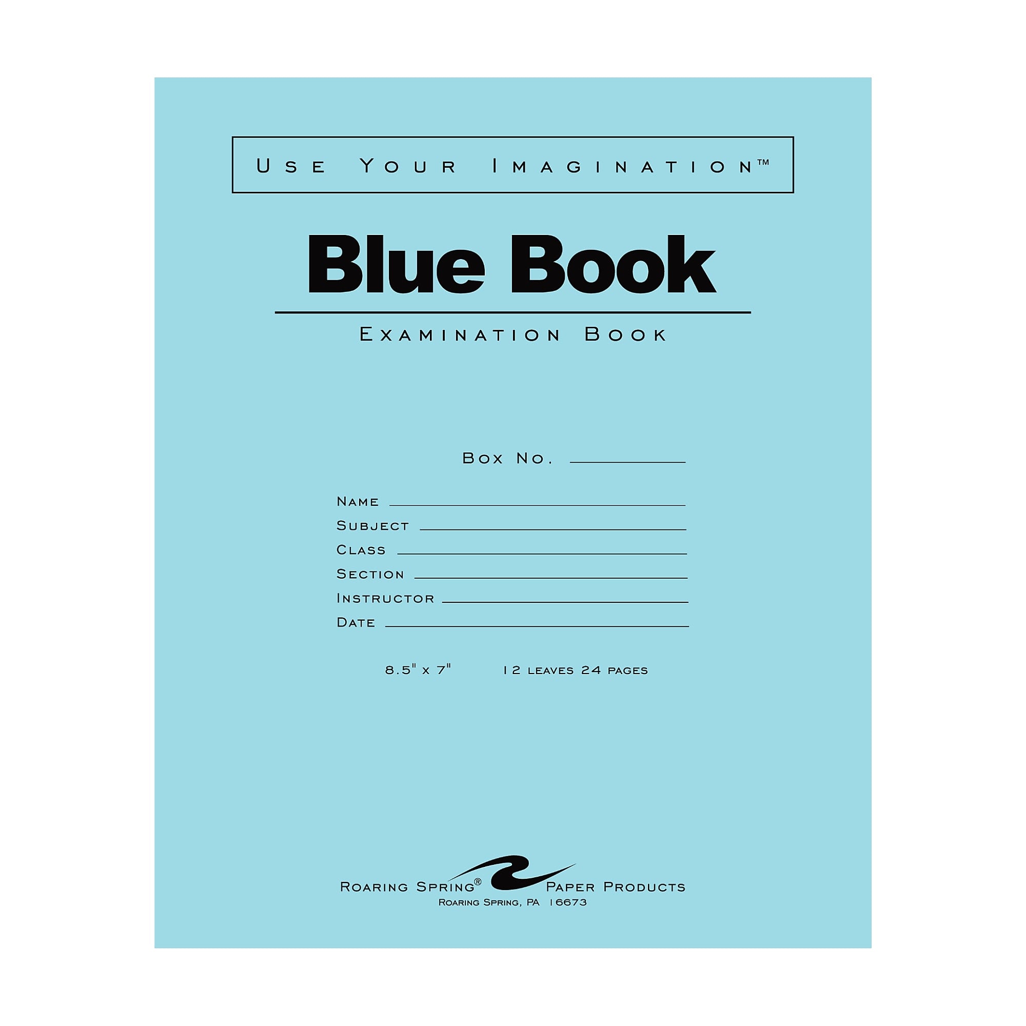 Roaring Spring Paper Products Exam 1-Subject Exam Notebook, 7" x 8.5", Wide Ruled, 12 Sheets, Blue (77513)