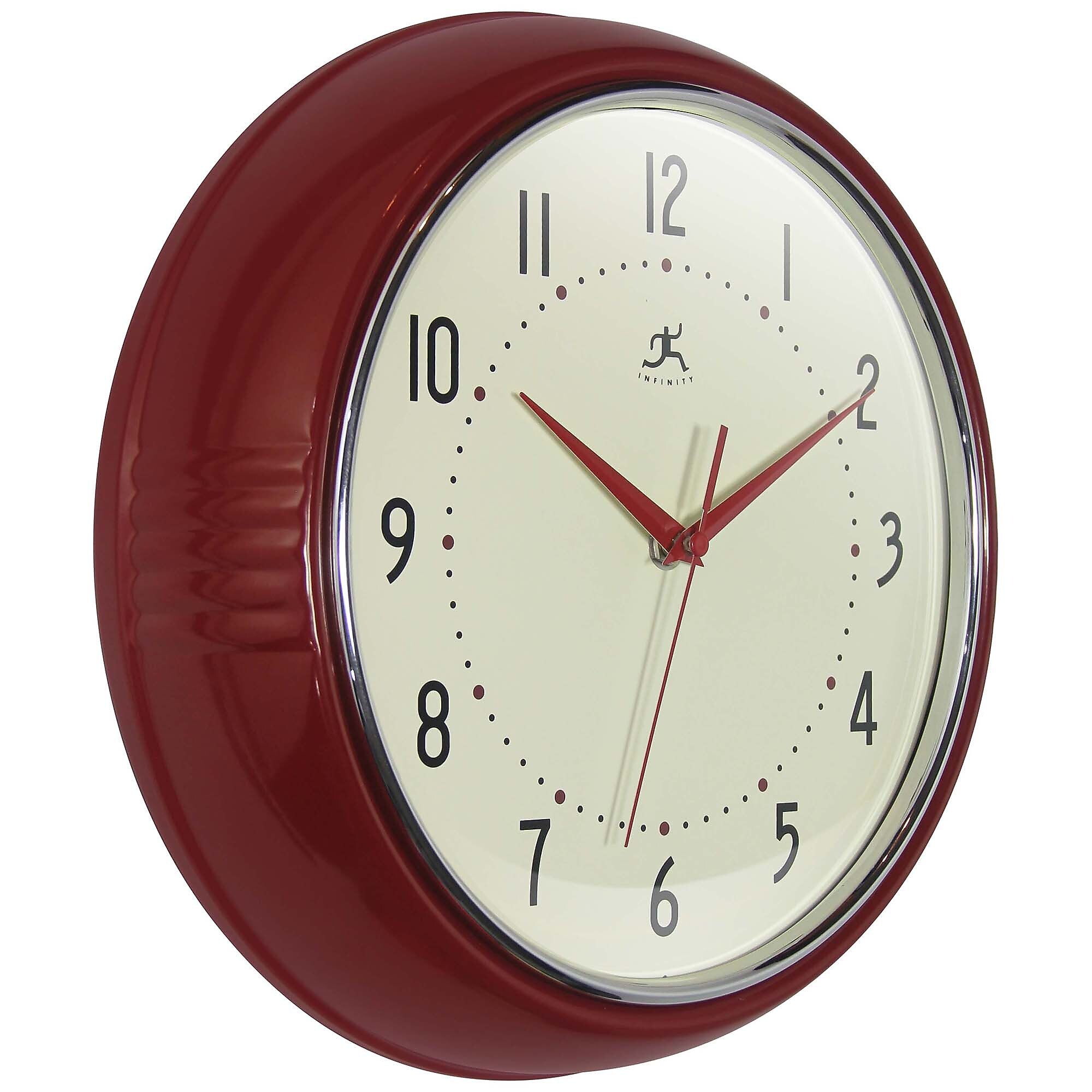 Infinity Instruments Round Retro Red Wall Clock, Aluminum, 12" (10940RD-12)