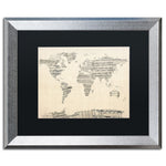 Trademark Fine Art ''Old Sheet Music World Map'' by Michael Tompsett 16" x 20" Silver Frame (MT0016-S1620BMF)