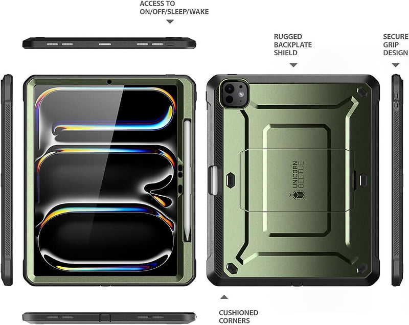 SUPCASE Unicorn Beetle Pro Plastic 13" Fullbody Case for iPad Pro 13" 7th Generation, Green (SIP2413UBPSPGD)