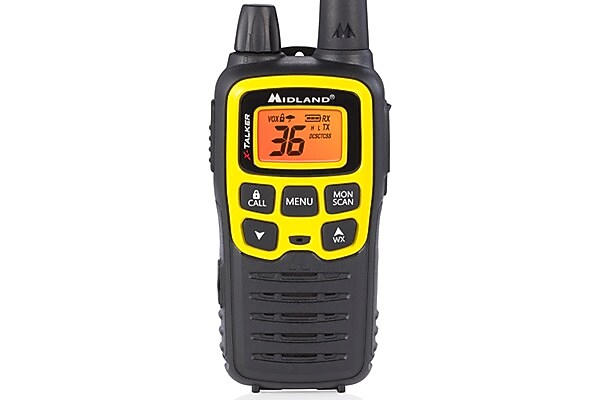 MIDLAND RADIO X-Talker Weather Alert Two Way Radio, Black/Yellow, 2/Pack (T61VP3)