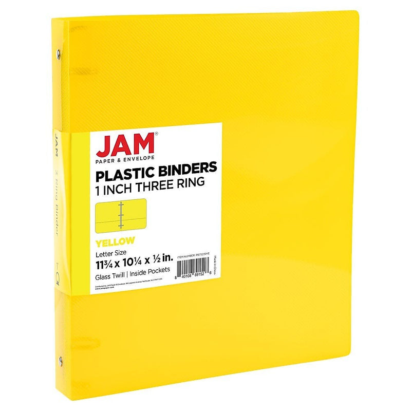JAM Paper 1" 3-Ring Flexible Poly Binder, Yellow (PB75239YE)