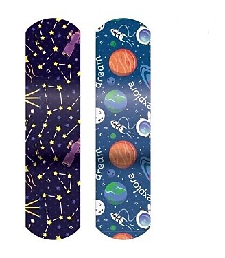 SmileMakers Stat Strip Planets & Stars 3/4" x 3" Adhesive Bandages, Assorted, 100 Bandages/Box (BAN143)
