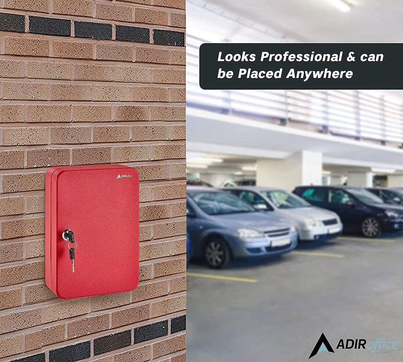 AdirOffice 48-Key Cabinet with Key Lock and Key Tags, Red (681-48-RED-PKG)