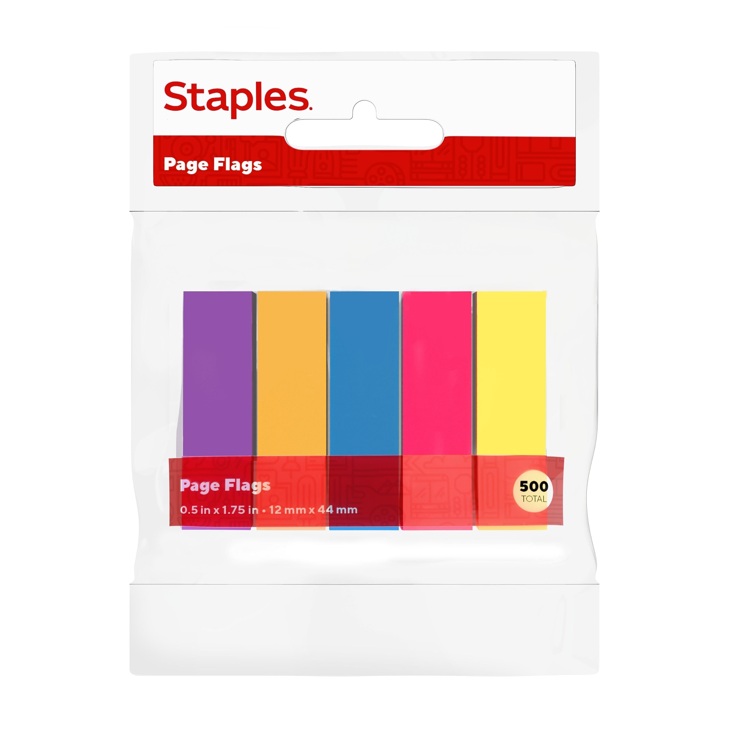 Staples Stickies Page Flags, 0.5" Wide, Assorted Colors, 500/Pack (19674)