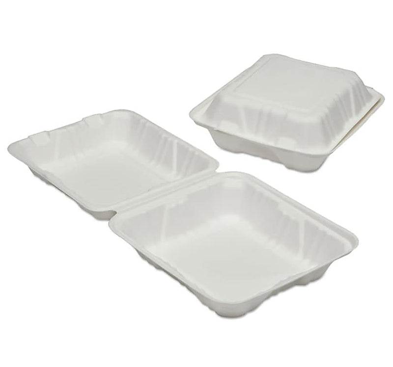 AbilityOne SKILCRAFT Hinged Lid Square Food Container, Microwave Safe, White, 200/Pack, (NSN6646908)