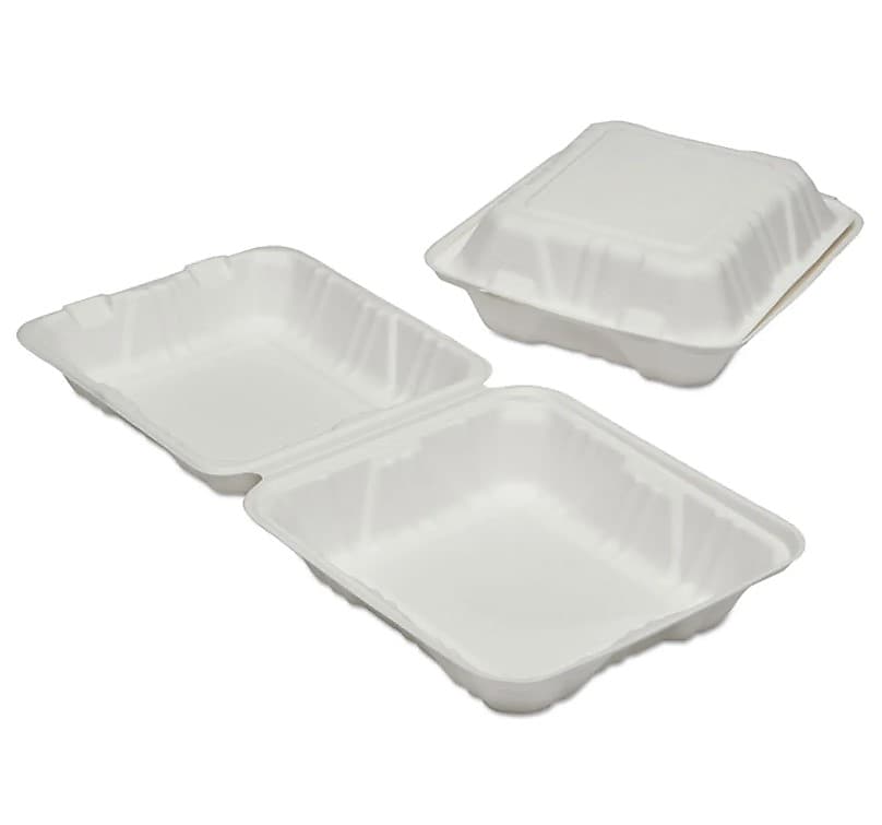 AbilityOne SKILCRAFT Hinged Lid Square Food Container, Microwave Safe, White, 200/Pack, (NSN6646908)
