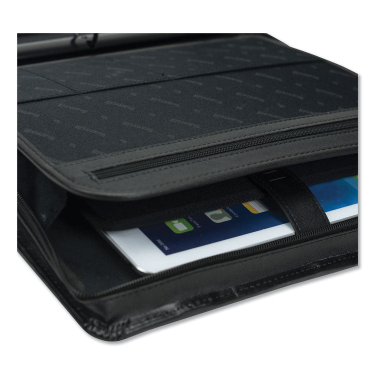Leather Multi-Ring Zippered Portfolio, Two-Part, 1" Cap, 11 X 13 1/2, Black