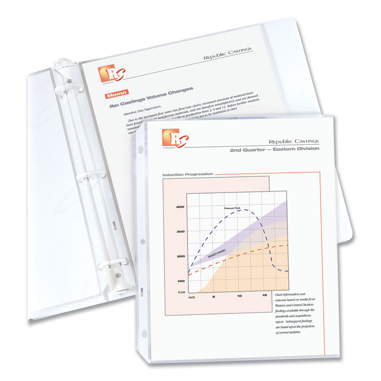 Polypropylene Sheet Protectors, Medium-Duty, Side: 3-Hole Punched, Top Load 8.5 x 11 Insert, Clear Front, 50/Box