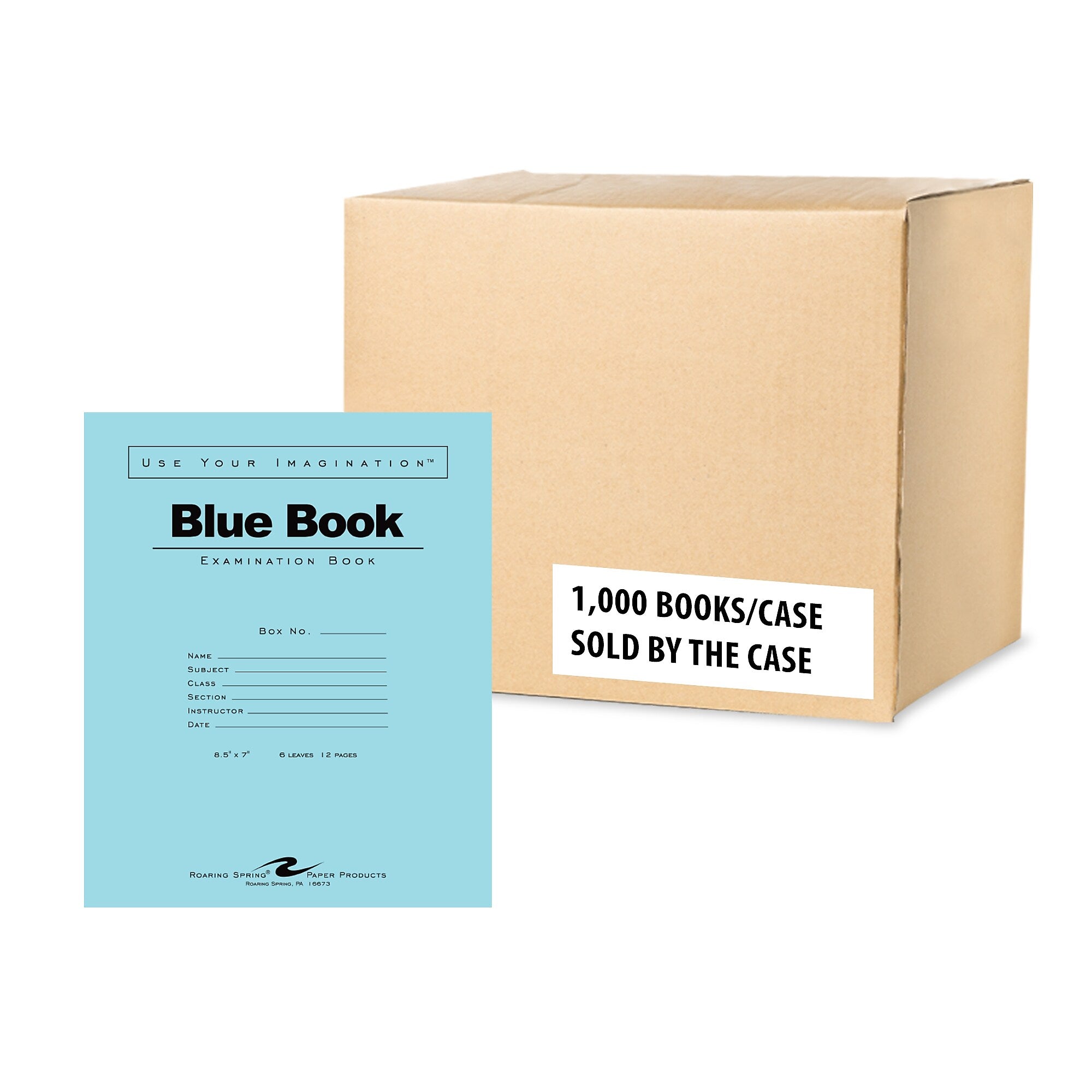 Roaring Spring Paper Products Exam Notebooks, 7" x 8.5", Wide Ruled, 6 Sheets, Blue, 1000/Case (77511CS)