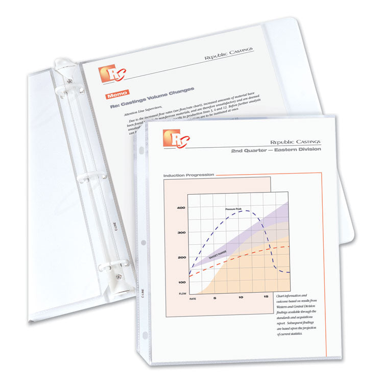 Polypropylene Sheet Protectors, Medium-Duty, Side: 3-Hole Punched, Top Load 8.5 x 11 Insert, Nonglare Clear Front, 100/Box