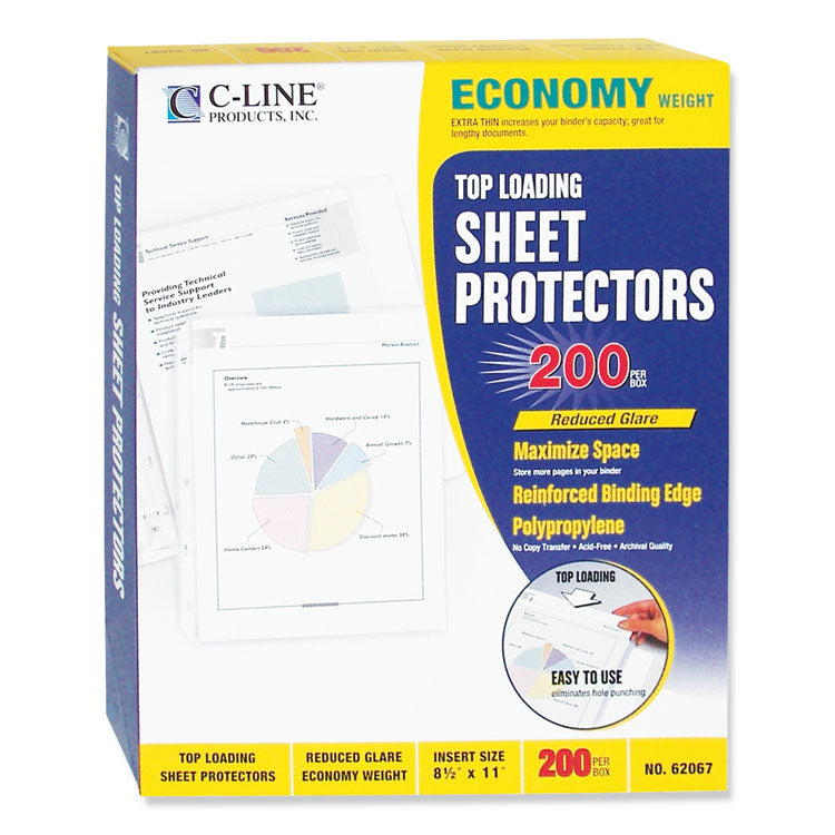 Polypropylene Sheet Protector Value Pack, Light-Duty, Side: 3-Hole Punched, Top Load 8.5 x 11 Insert, Reduced Glare, 200/Box
