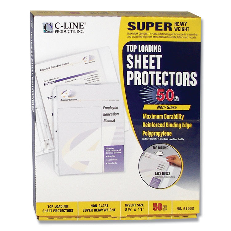 Polypropylene Sheet Protectors, Super Heavy-Duty, Side: 3-Hole Punched, Top Load 8.5 x 11 Insert, Nonglare Clear, 50/Box