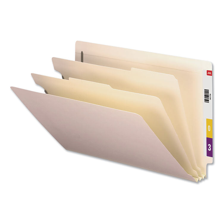 Six-Section Manila End Tab Classification Folders, 2" Expansion, 2 Dividers, 6 Fasteners, Legal Size, Manila Exterior, 10/Box