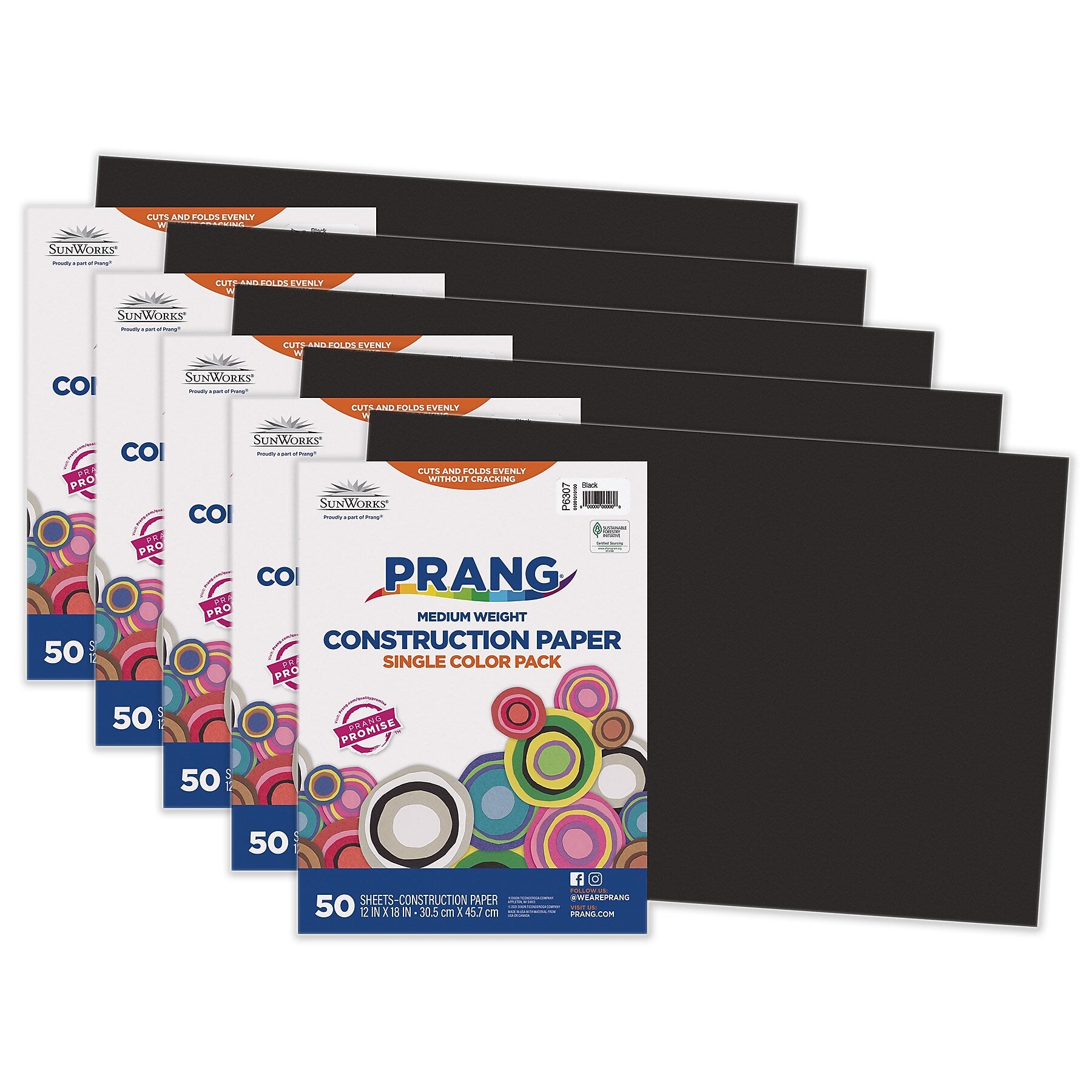 Prang 12" x 18" Construction Paper, Black, 50 Sheets/Pack, 5 Packs/Bundle (PAC6307-5)