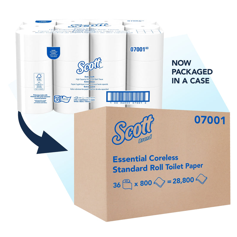 Scott 2 Ply Coreless Toilet Paper, White, 800 Sheets/Roll, 36 Rolls/Carton (07001)
