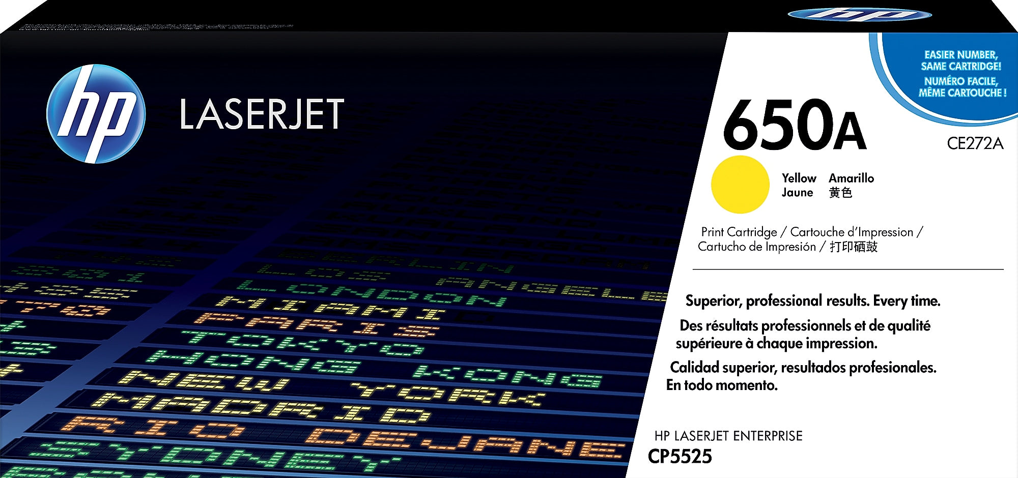 HP 650A Yellow Standard Yield Toner Cartridge, Prints Up to 15,000 Pages (CE272A)
