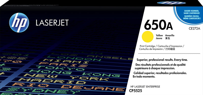 HP 650A Yellow Standard Yield Toner Cartridge, Prints Up to 15,000 Pages (CE272A)