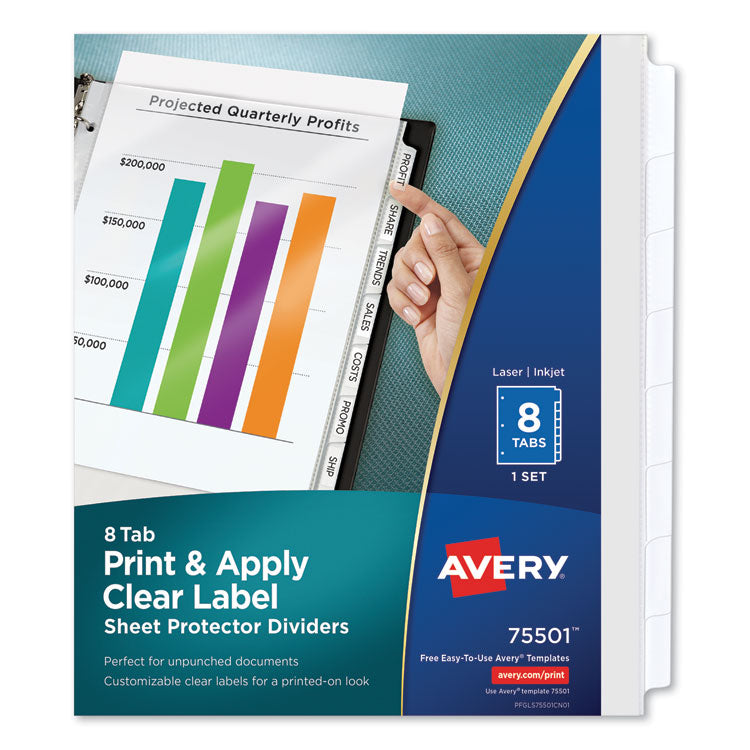 Print And Apply Index Maker Clear Label Sheet Protector Dividers With White Tabs, 8-Tab, 11 X 8.5, Clear, 1 Set