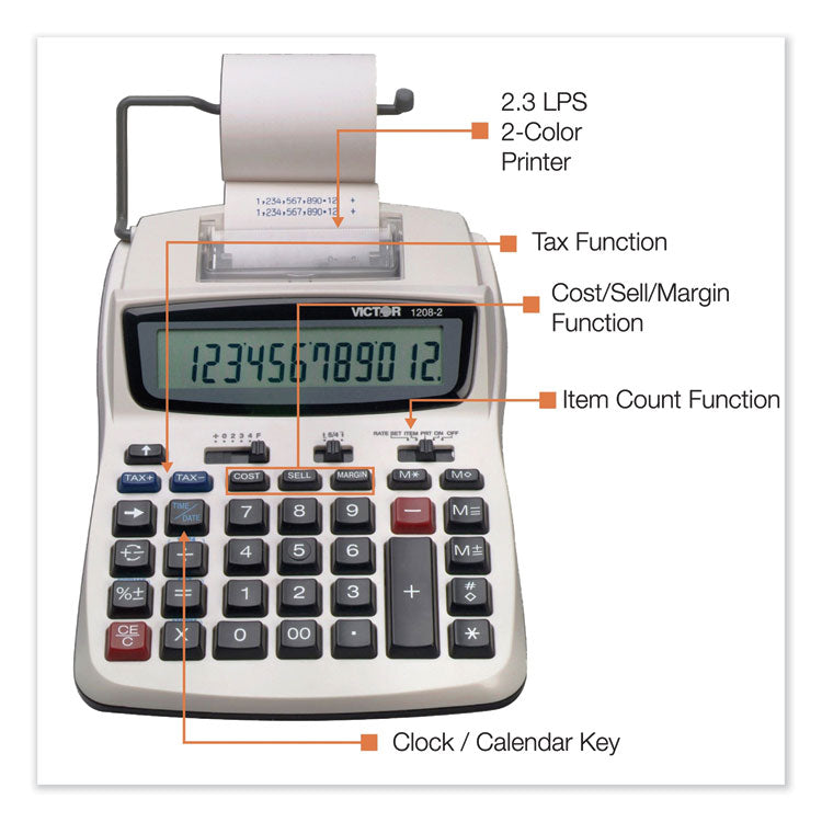 1208-2 Two-Color Compact Printing Calculator, Black/red Print, 2.3 Lines/sec