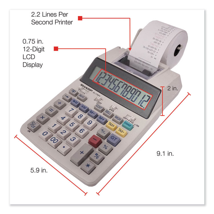 El-1750v Two-Color Printing Calculator, Black/red Print, 2 Lines/sec