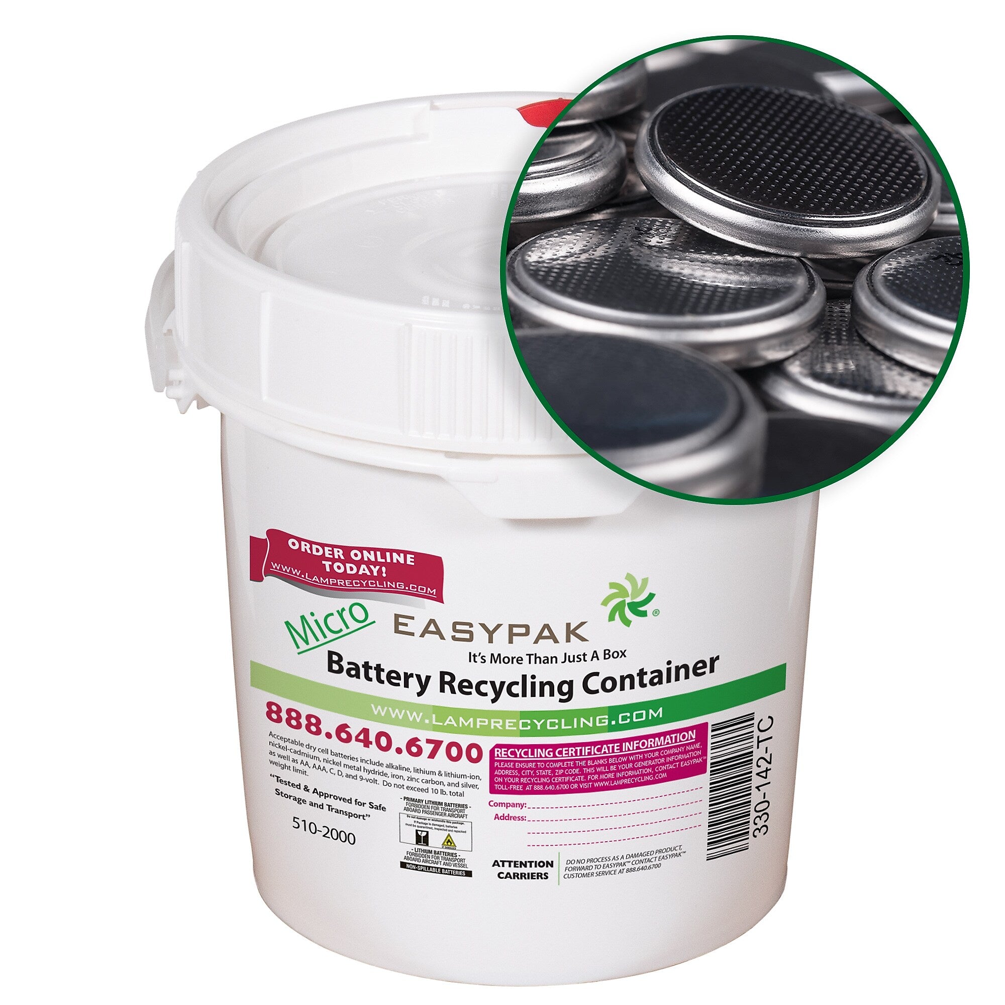 Terracycle Regulated Waste Plastic EasyPak Micro Battery Recycling Container, 0.6 Gallon, White (510-2000)