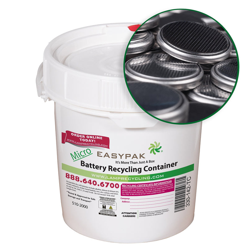 Terracycle Regulated Waste Plastic EasyPak Micro Battery Recycling Container, 0.6 Gallon, White (510-2000)