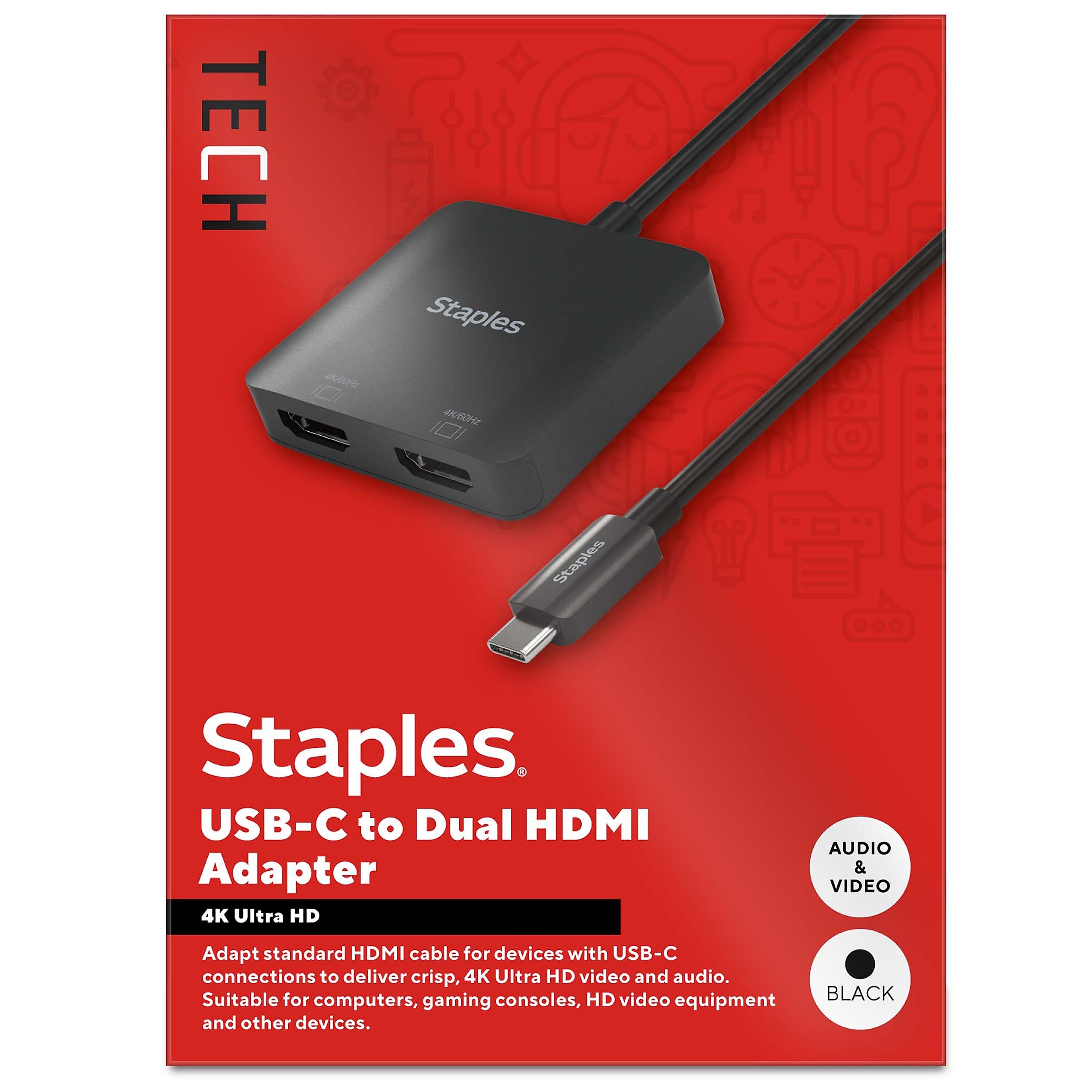 Staples TECH 6" USB-C to HDMI Audio/Video Cable, Male to Female, Black (ST62386)